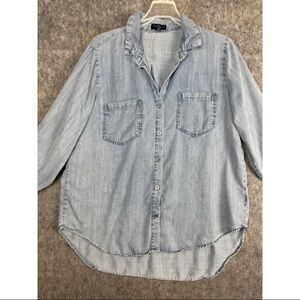 Velvet Heart Shirt Women's L Blue Denim Long Sleeve Classic Collared Button-Up